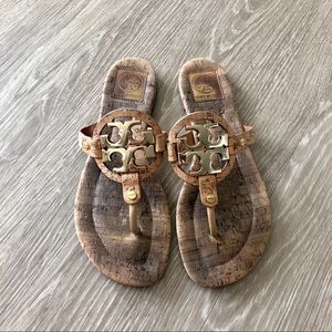 Tory Burch Tan Cork Miller Logo Sandal